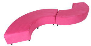 2-Pack Pink Micro Suede Curved Benches. Commercial grade fabric, solid wood frame, made in the USA.